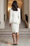 White Notched Lapel 2 Piece Long Sleeves Work Suit