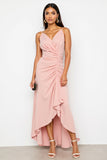 Ruched Blush Spaghetti Straps High Low Work Dress