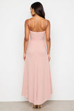 Ruched Blush Spaghetti Straps High Low Work Dress
