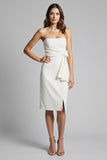 Strapless White Bodycon Knee Length Work Dress with Slit