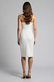 Strapless White Bodycon Knee Length Work Dress with Slit