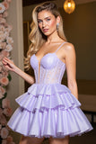 Lavender A Line Corset Satin Homecoming Dress with Appliques