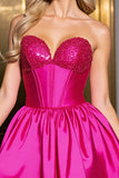 Sparkly A Line Fuchsia Satin Corset Homecoming Dress