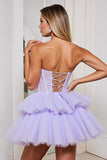 Corset Strapless A Line Tulle Lavender Homecoming Dress