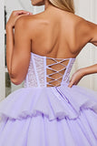 Corset Strapless A Line Tulle Lavender Homecoming Dress