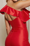 Red Satin Bodycon One Shoulder Homecoming Dress