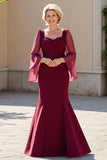 Burgundy Mermaid Chiffon Mother of the Bride Dress with Long Sleeves
