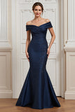 Off the Shoulder Mermaid Navy Mother of the Bride Dress with Appliques