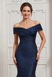 Off the Shoulder Mermaid Navy Mother of the Bride Dress with Appliques