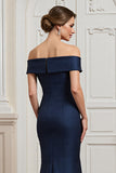Off the Shoulder Mermaid Navy Mother of the Bride Dress with Appliques