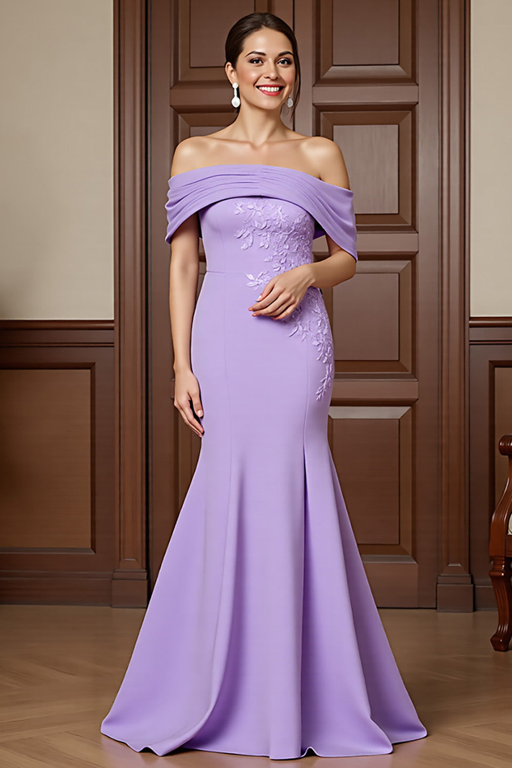 Lilac Mermaid Appliqued Off the Shoulder Mother of the Bride Dress