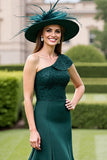 One Shoulder Pine Mermaid Mother of The Bride Dress with Appliques