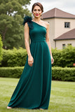 Pine One Shoulder A Line Mother of the Bride Dress with 3D Flowers