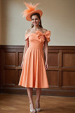 Sunset Off the Shoulder Midi Mother of the Bride Dress with Bow
