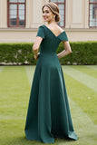 Pine Off the Shoulder Satin A Line Mother of the Bride Dress with Pockets