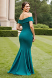 Mermaid Peacock Green Off the Shoulder Mother of the Bride Dress with Slit