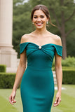 Mermaid Peacock Green Off the Shoulder Mother of the Bride Dress with Slit