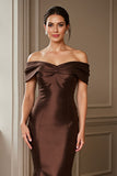 Off the Shoulder Mermaid Satin Brown Mother of the Bride Dress