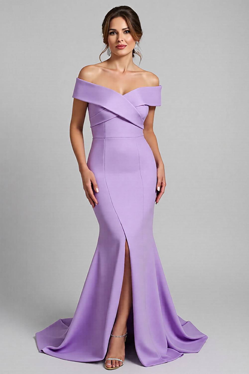 Lilac Off the Shoulder Mermaid Mother of the Bride Dress with Slit