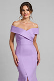 Lilac Off the Shoulder Mermaid Mother of the Bride Dress with Slit