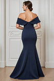 Navy Mermaid Off the Shoulder Mother of the Bride Dress with Appliques