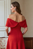 Red A Line Off the Shoulder Midi Mother Of the Bride Dress with Bow