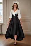 Black and White A Line High Low Mother of the Bride Dress wth Appliques