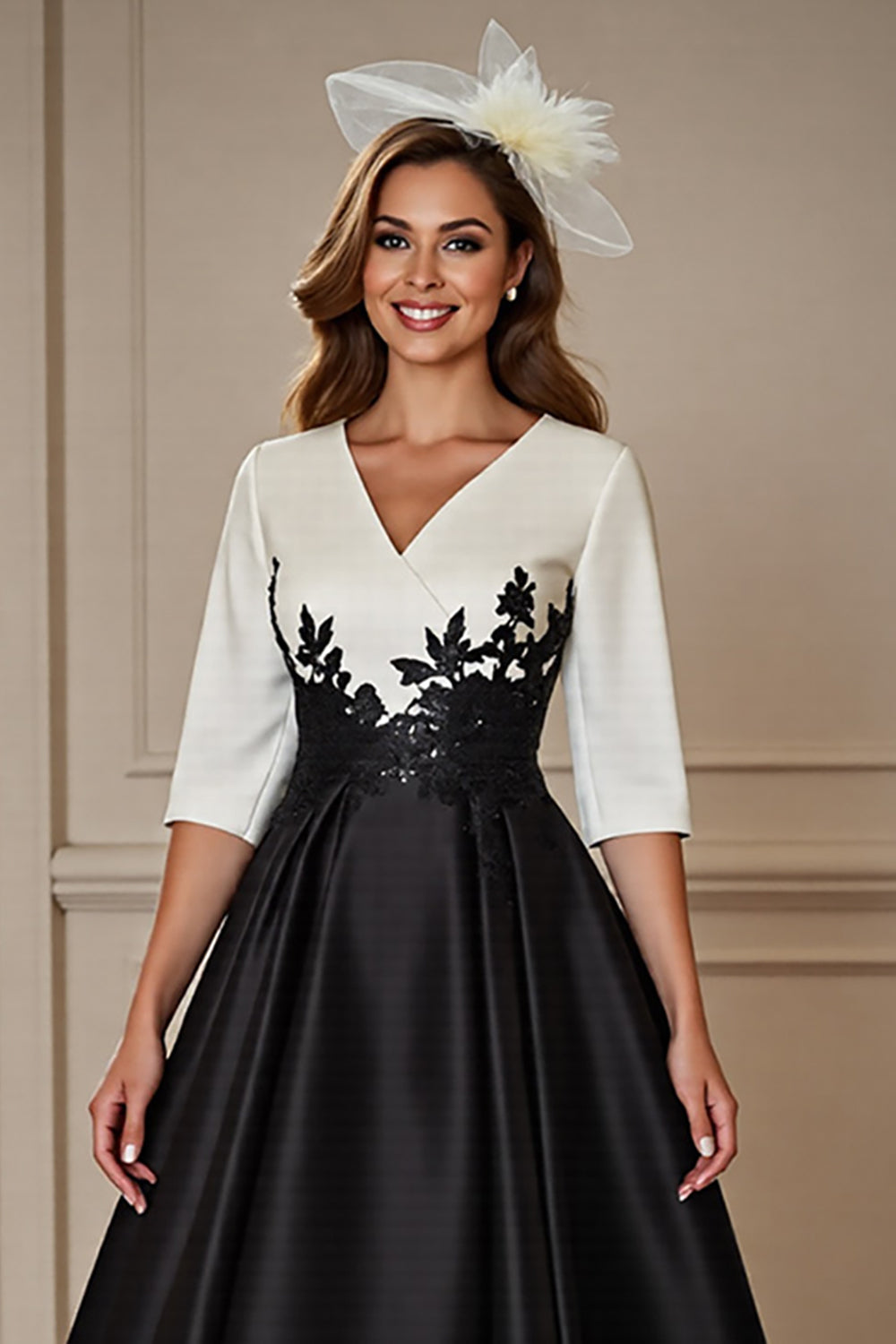Black and White A Line High Low Mother of the Bride Dress wth Appliques