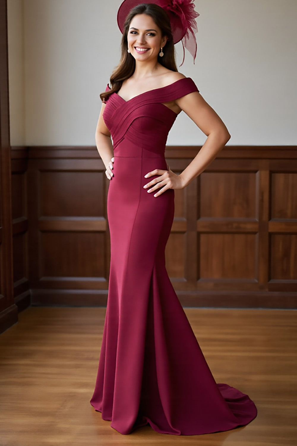 Burgundy Mermaid Off the Shoulder Mother of the Bride Dress