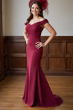Burgundy Mermaid Off the Shoulder Mother of the Bride Dress
