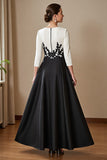 High Low Satin A Line Black and White Mother of the Bride Dress with Appliques