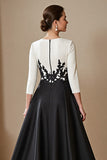 High Low Satin A Line Black and White Mother of the Bride Dress with Appliques