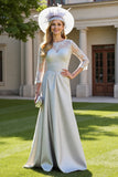 Silver Satin A Line Mother of the Bride Dress with Appliques