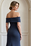 Navy Off the Shoulder Mermaid Mother of the Bride Dress with Appliques