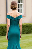 Peacock Green Ruched Mermaid Off the Shoulder Mother of the Bride Dress with Slit