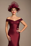 Off The Shoulder Burgundy Mermaid Satin Mother Of The Bride Dress