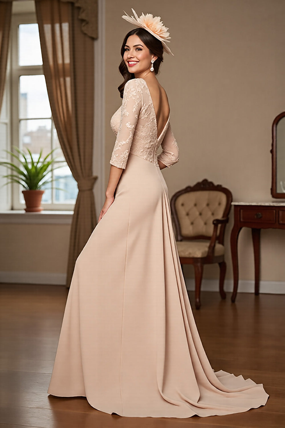 Apricot Mermaid Mother Of The Bride Dress With Appliques