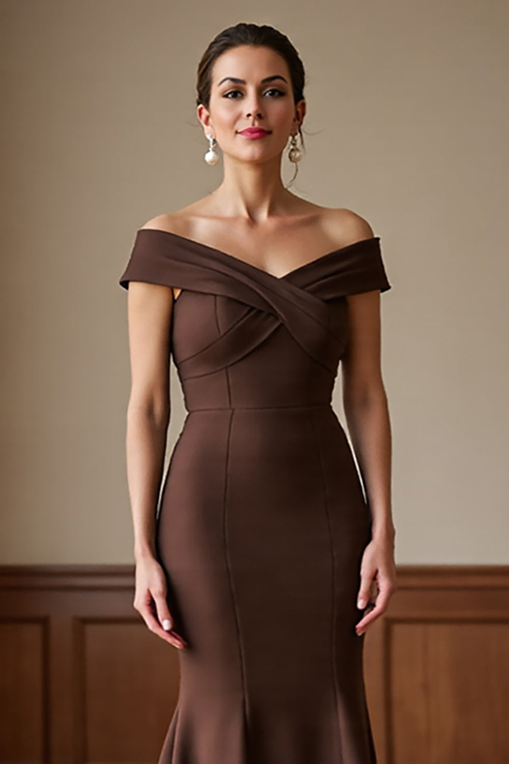 Off The Shoulder Brown Mermaid Mother Of The Bride Dress