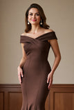 Off The Shoulder Brown Mermaid Mother Of The Bride Dress