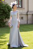 Mermaid Silver Mother Of The Bride Dress With Appliques