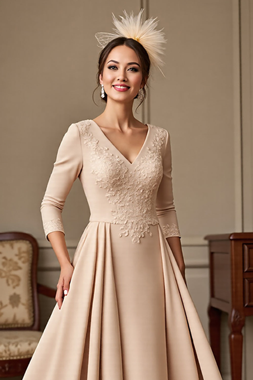 Apricot A Line Mother Of The Bride Dress With Appliques