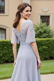 Silver A Line Mother Of The Bride Dress With Appliques