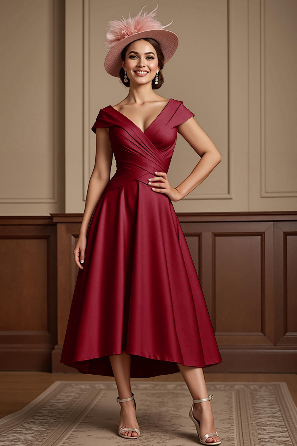 Dusty Rose A Line Midi Mother Of The Bride Dress