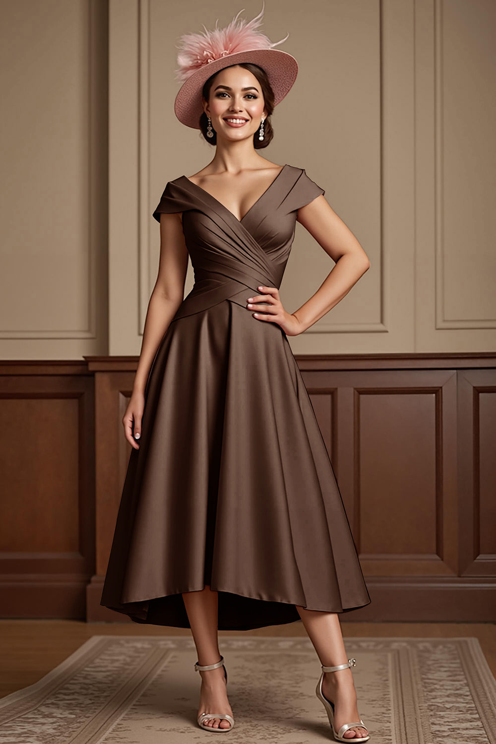 Dusty Rose A Line Midi Mother Of The Bride Dress