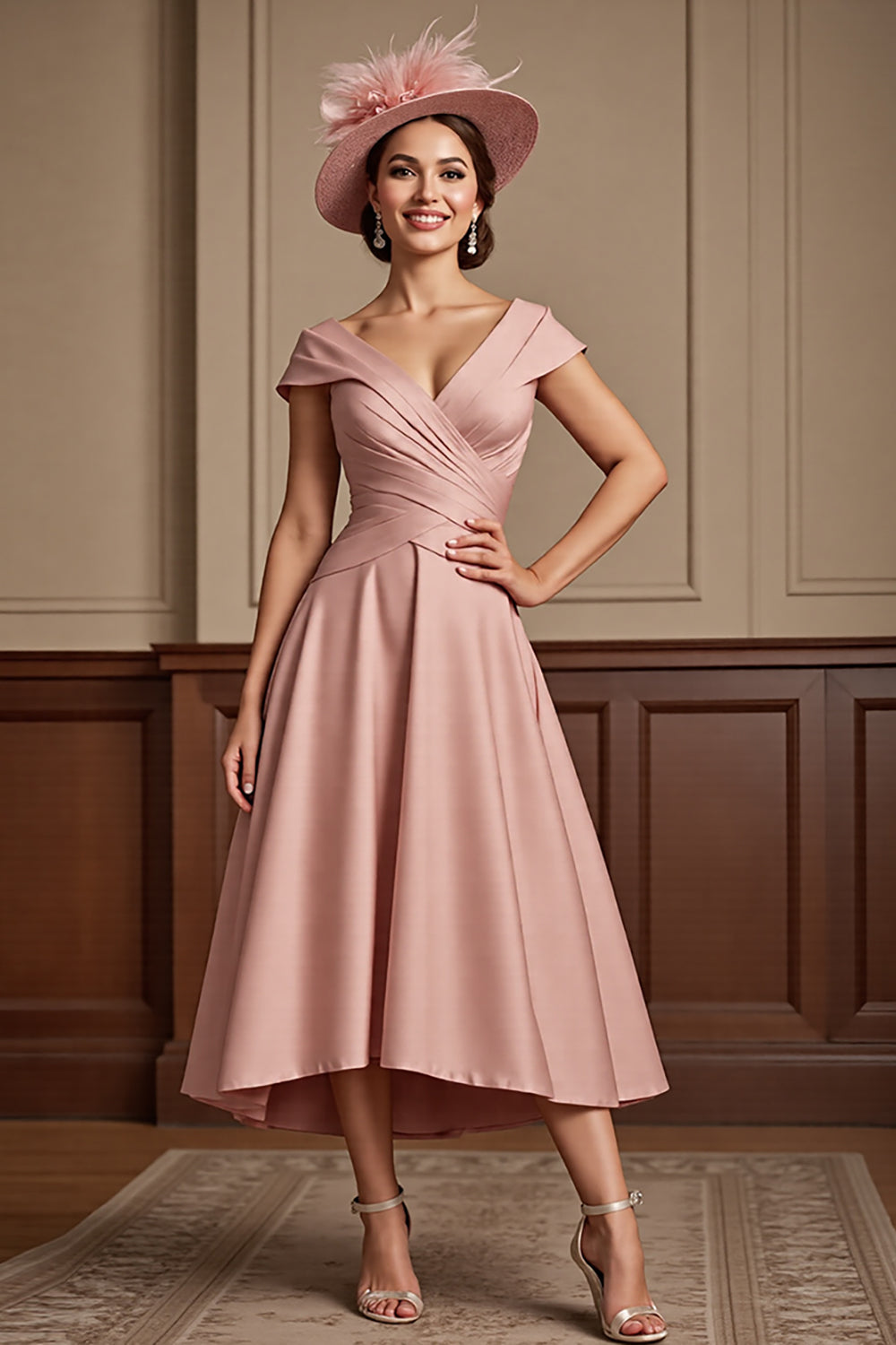Dusty Rose A Line Midi Mother Of The Bride Dress