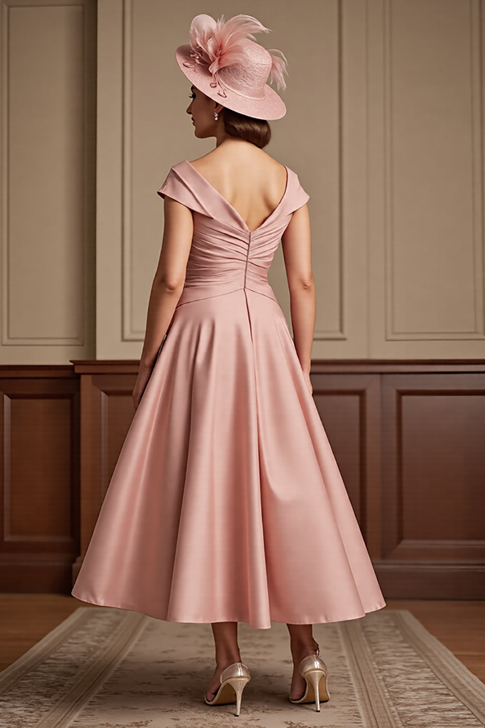 Dusty Rose A Line Midi Mother Of The Bride Dress