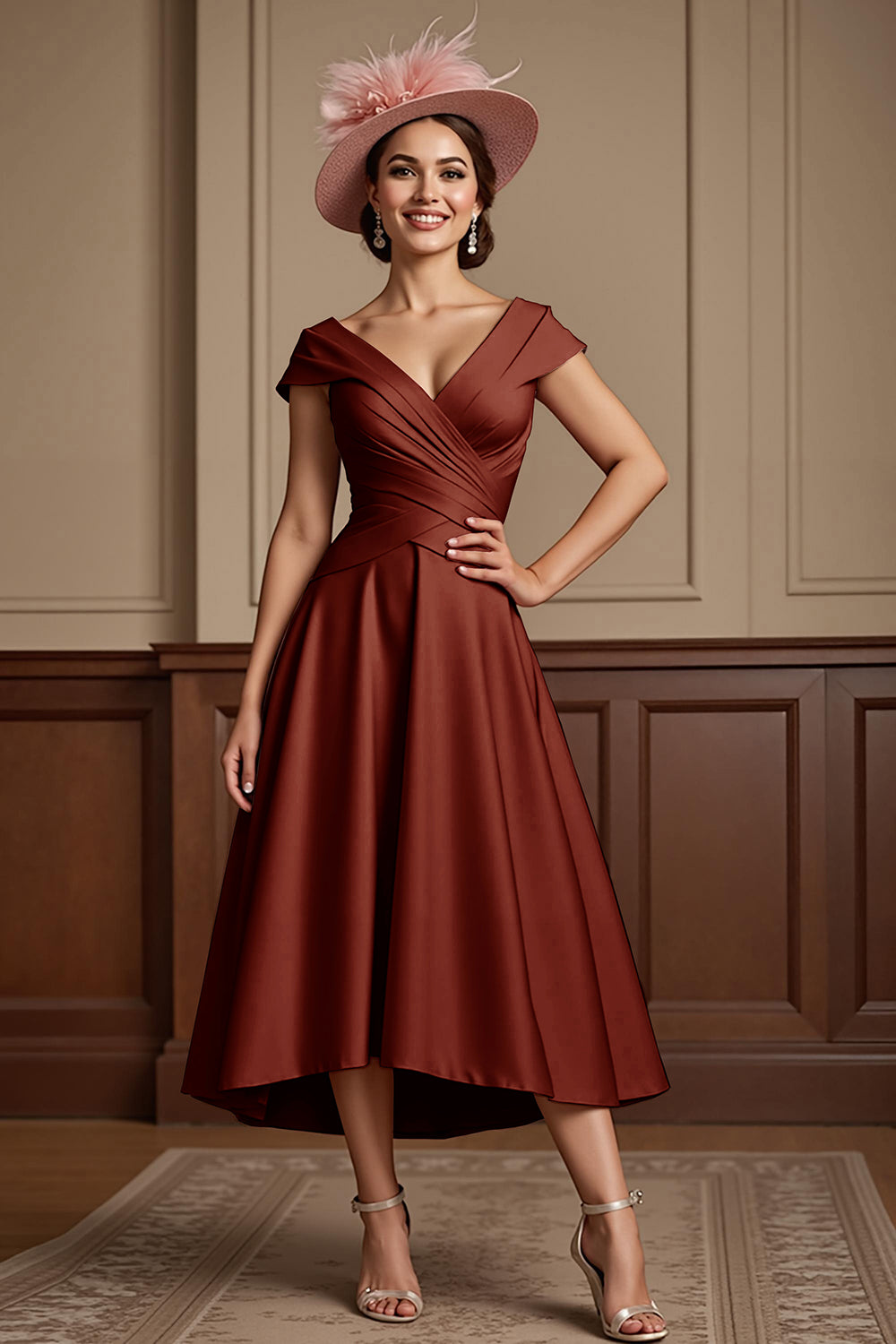 Dusty Rose A Line Midi Mother Of The Bride Dress