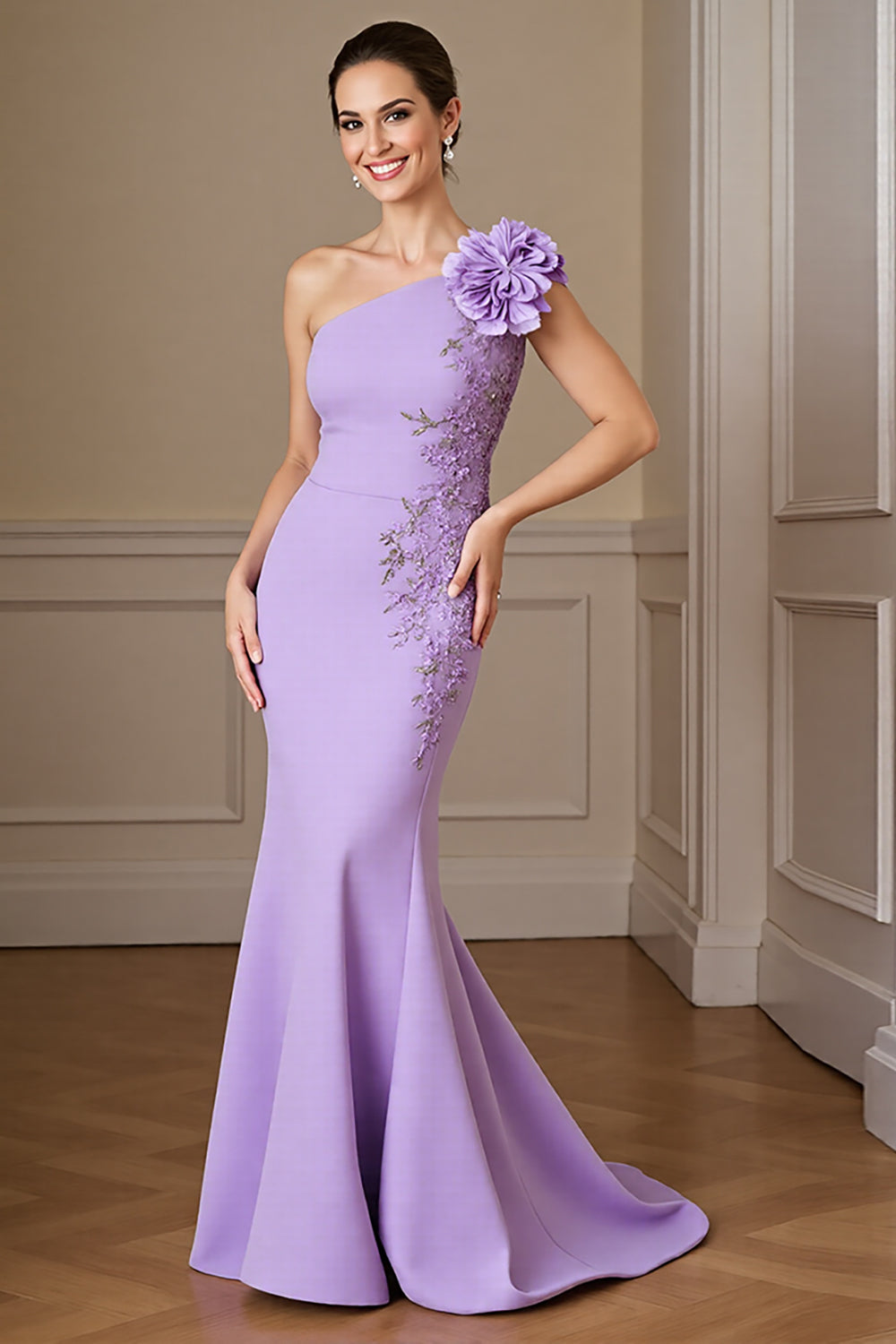 Lilac One Shoulder Mermaid Mother Of The Bride Dress