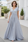 Sparkly Silver V Neck A Line Mother Of The Bride Dress