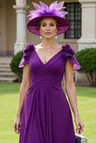 Grape A Line Mother Of The Bride Dress With 3D Flowers